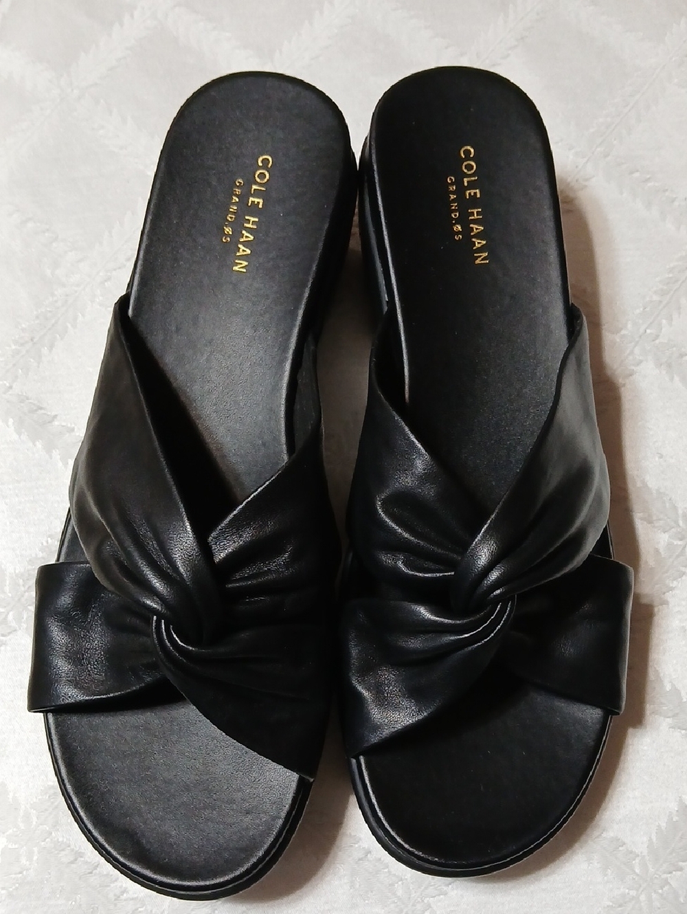 Cole Haan Black Knotted Leather Slide Mules